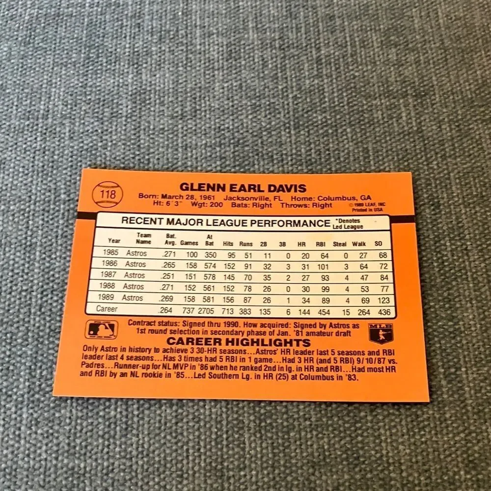1990 Donruss Houston Astros Baseball Card Trading Card